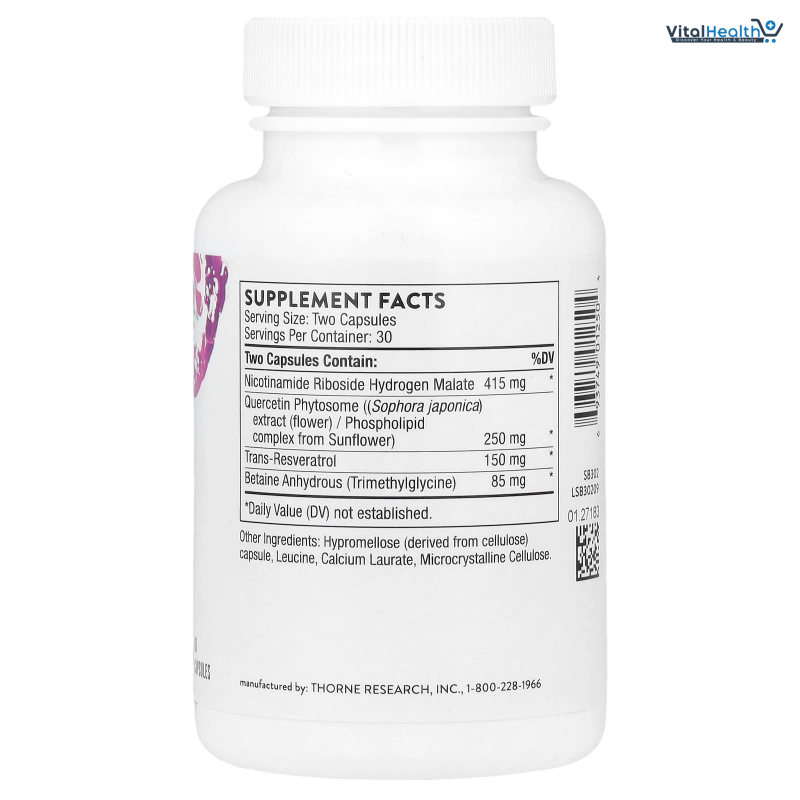 THORNE - ResveraCel - Nicotinamide Riboside with Quercetin Phytosome &amp; Resveratrol - Support Healthy Aging, Methylation, Cellular Energy Production &amp; Metabolism* - 30 Servings thumbnail 3