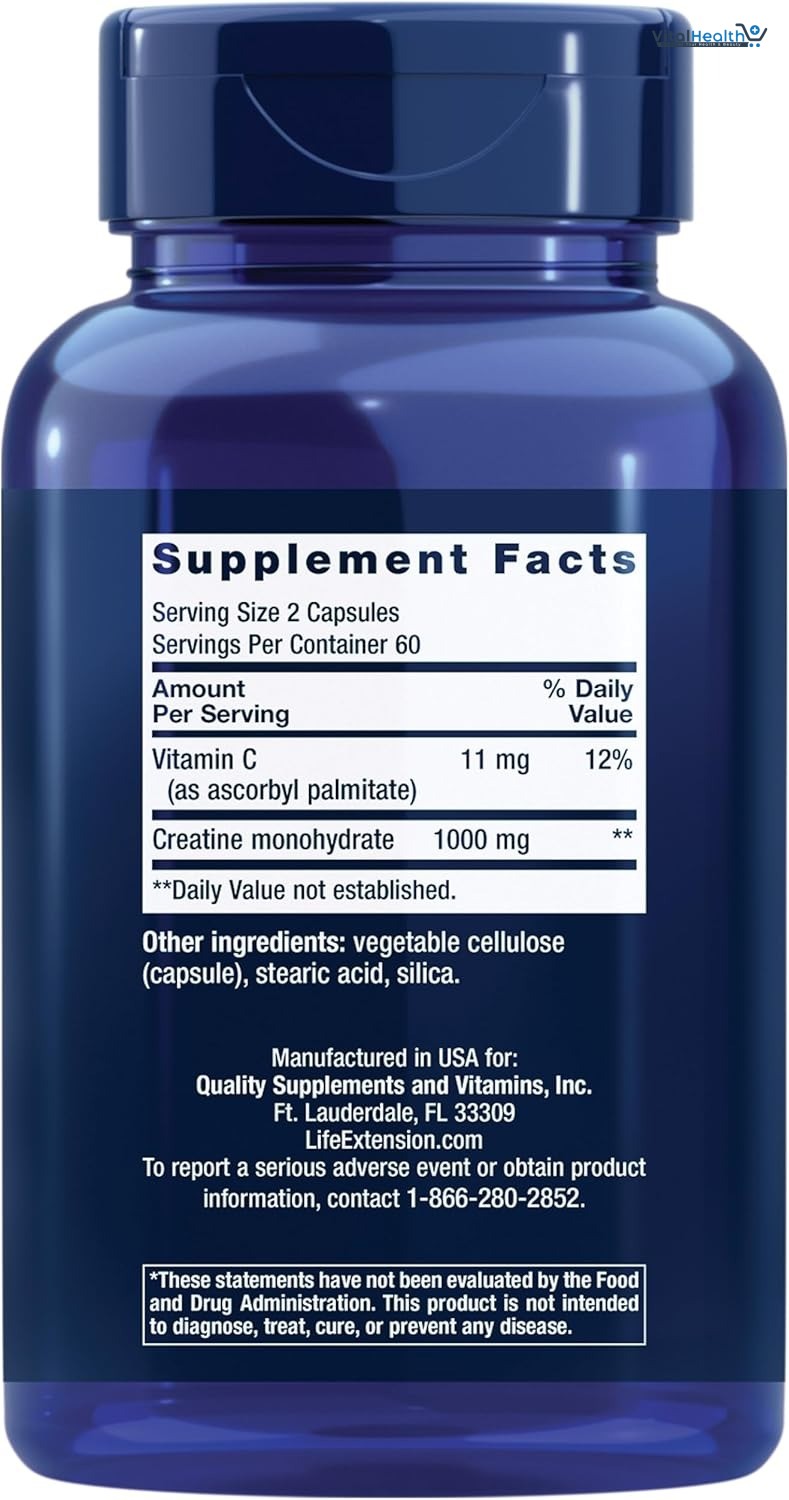 Life Extension Creatine Capsules – Creatine Monohydrate – Promotes Strength, Lean Muscle, Healthy Endurance – Non-GMO, Gluten-Free – 120 Capsules thumbnail 8