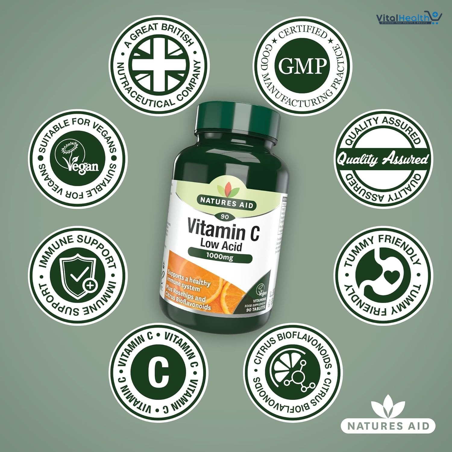 Natures Aid Vitamin C 1000mg Low Acid Formula With Citrus Bioflavanoids thumbnail 4