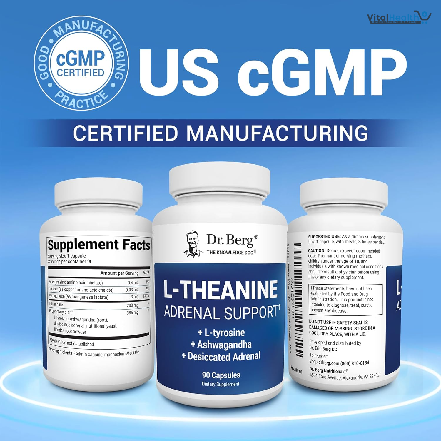 Dr. Berg L-Theanine 200mg - Includes Zinc, Copper, L-Tyrosine, &amp; Ashwagandha – L-Theanine Supplement Adrenal Support - for Relaxation, Stress Relief, and Mental Clarity* – 90 Gelatin Capsules thumbnail 6