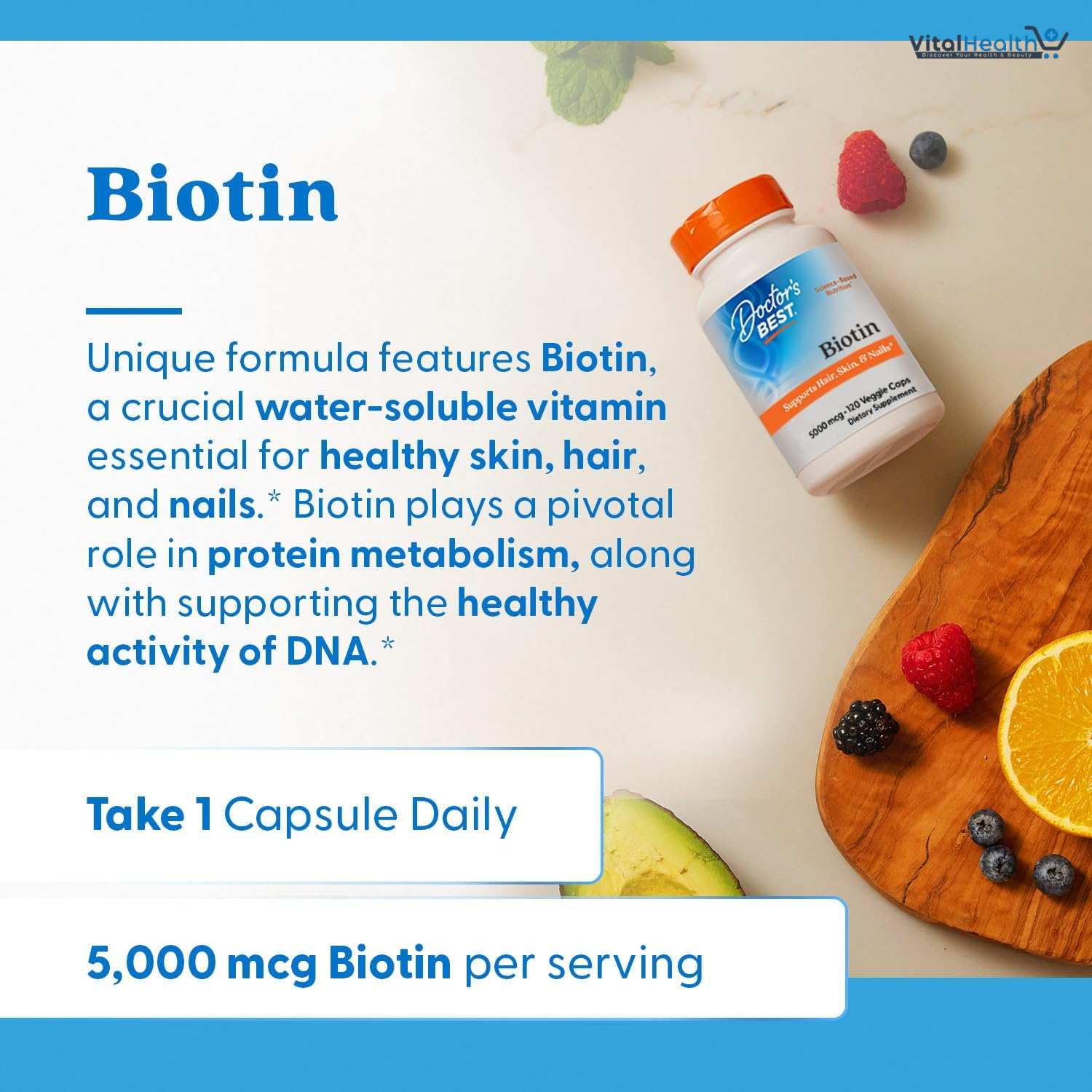 Doctor's Best, Biotin, 10,000 mcg, 120 Veggie Caps thumbnail 2