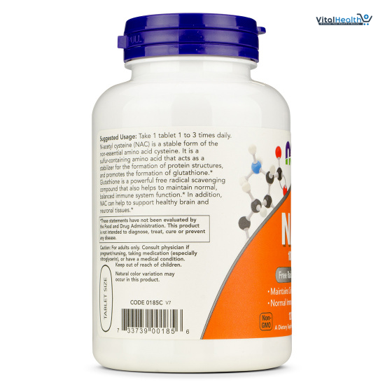 NOW Foods Supplements, NAC (N-Acetyl-Cysteine) 1,000 mg, Free Radical Protection, 120 Tablets thumbnail 2