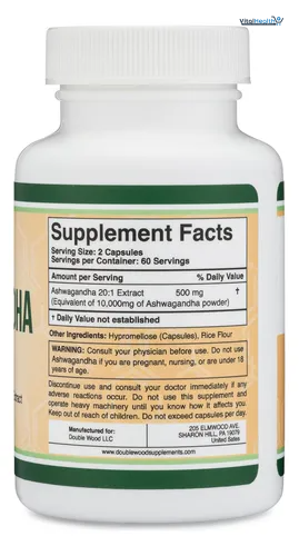 Ashwagandha Capsules, 120 Count (500mg Extract 20:1 Potency) Adaptogen Stress Relief by Double Wood thumbnail 5