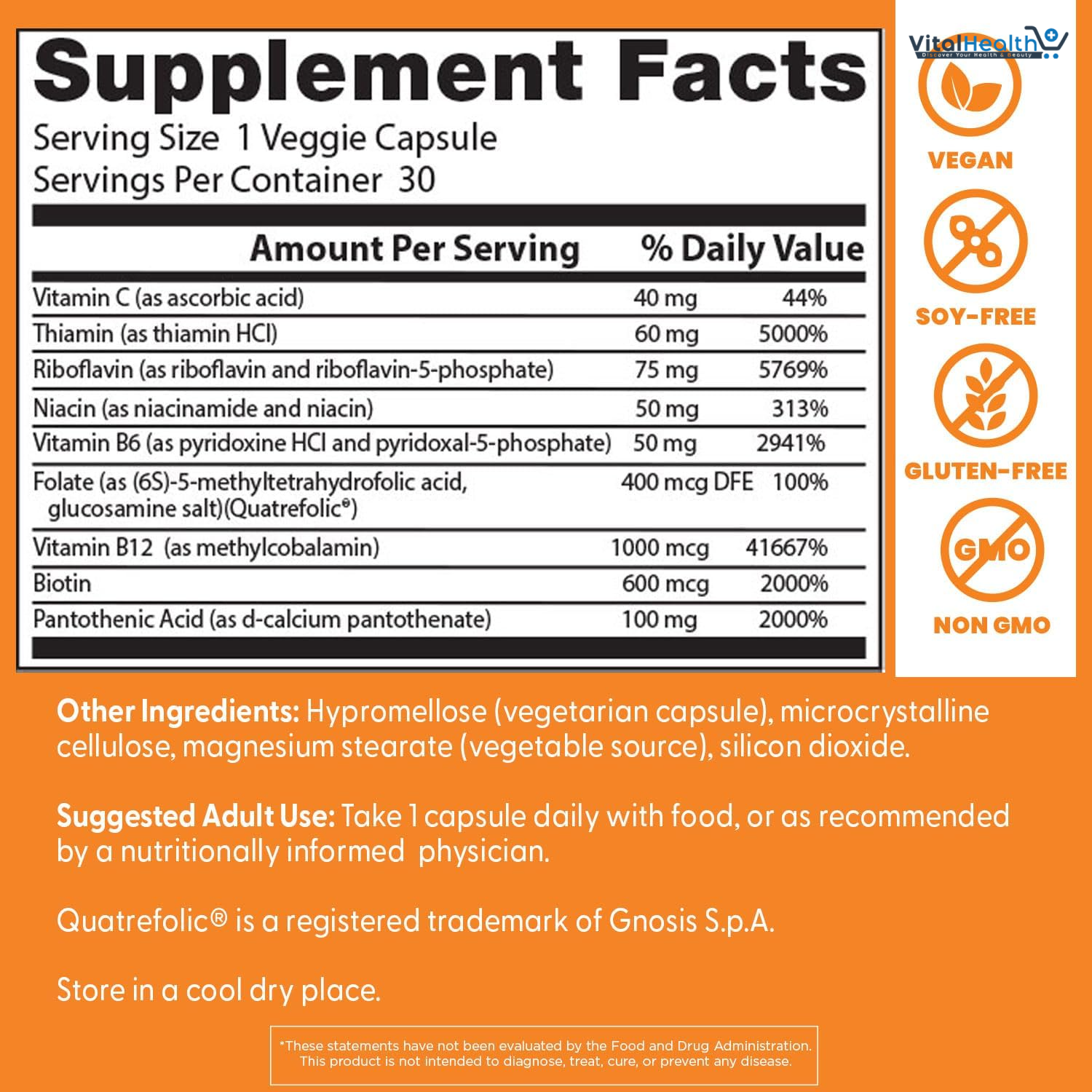 Doctors Best Fully Active B Complex, Energy &amp; Cellular Support, Non-GMO, Gluten Free, Soy Free, Vegan 30 Veggie Caps thumbnail 3