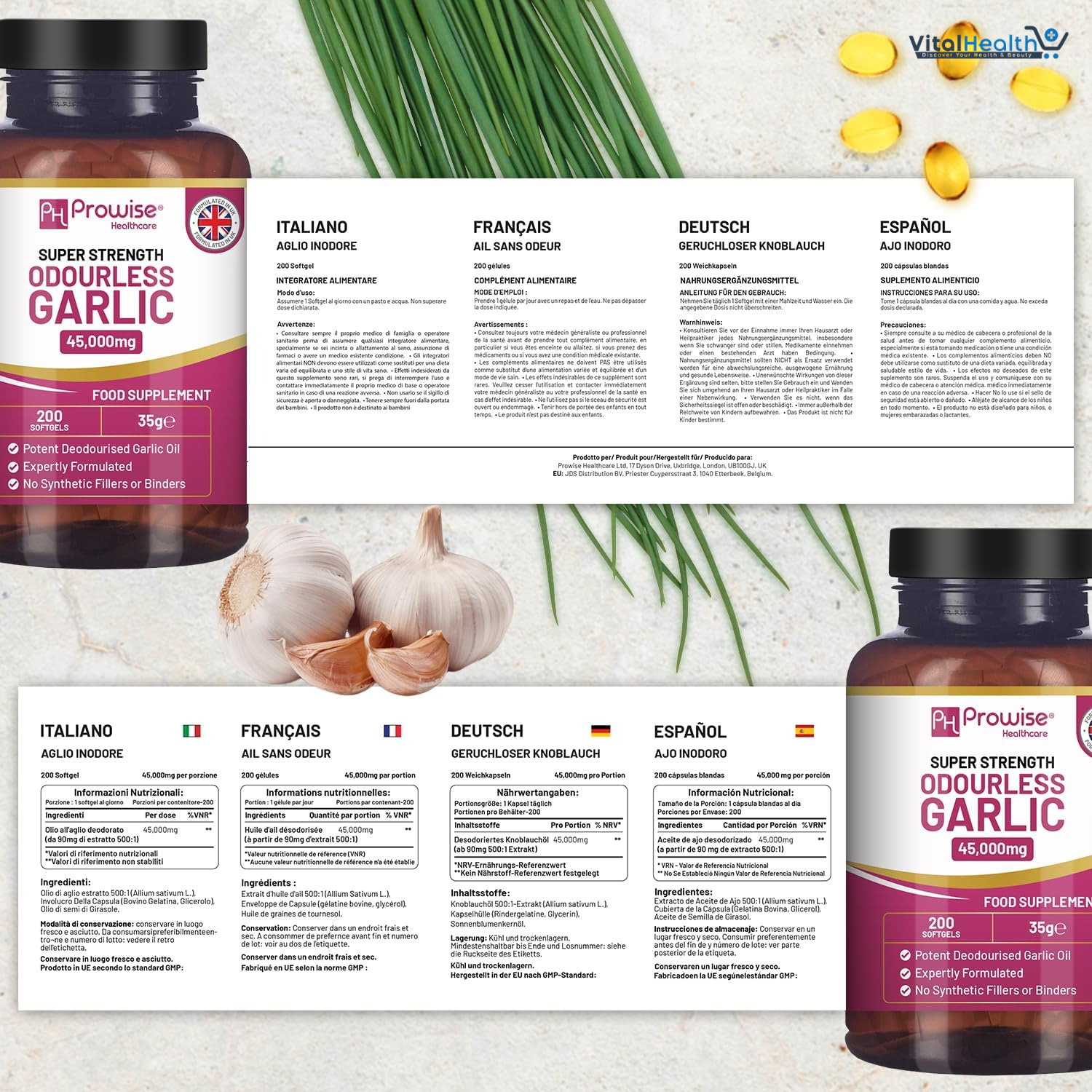 Prowise Premium Odourless Garlic Capsules | 45,000mg per softgel | 200 softgels thumbnail 3