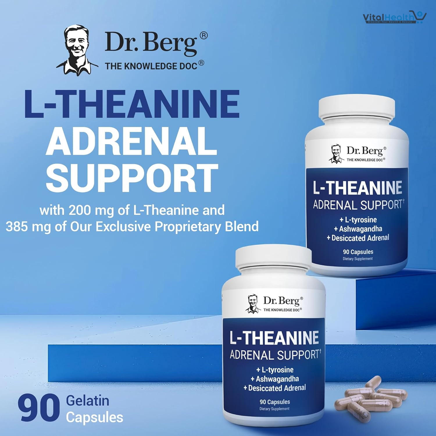 Dr. Berg L-Theanine 200mg - Includes Zinc, Copper, L-Tyrosine, &amp; Ashwagandha – L-Theanine Supplement Adrenal Support - for Relaxation, Stress Relief, and Mental Clarity* – 90 Gelatin Capsules thumbnail 3