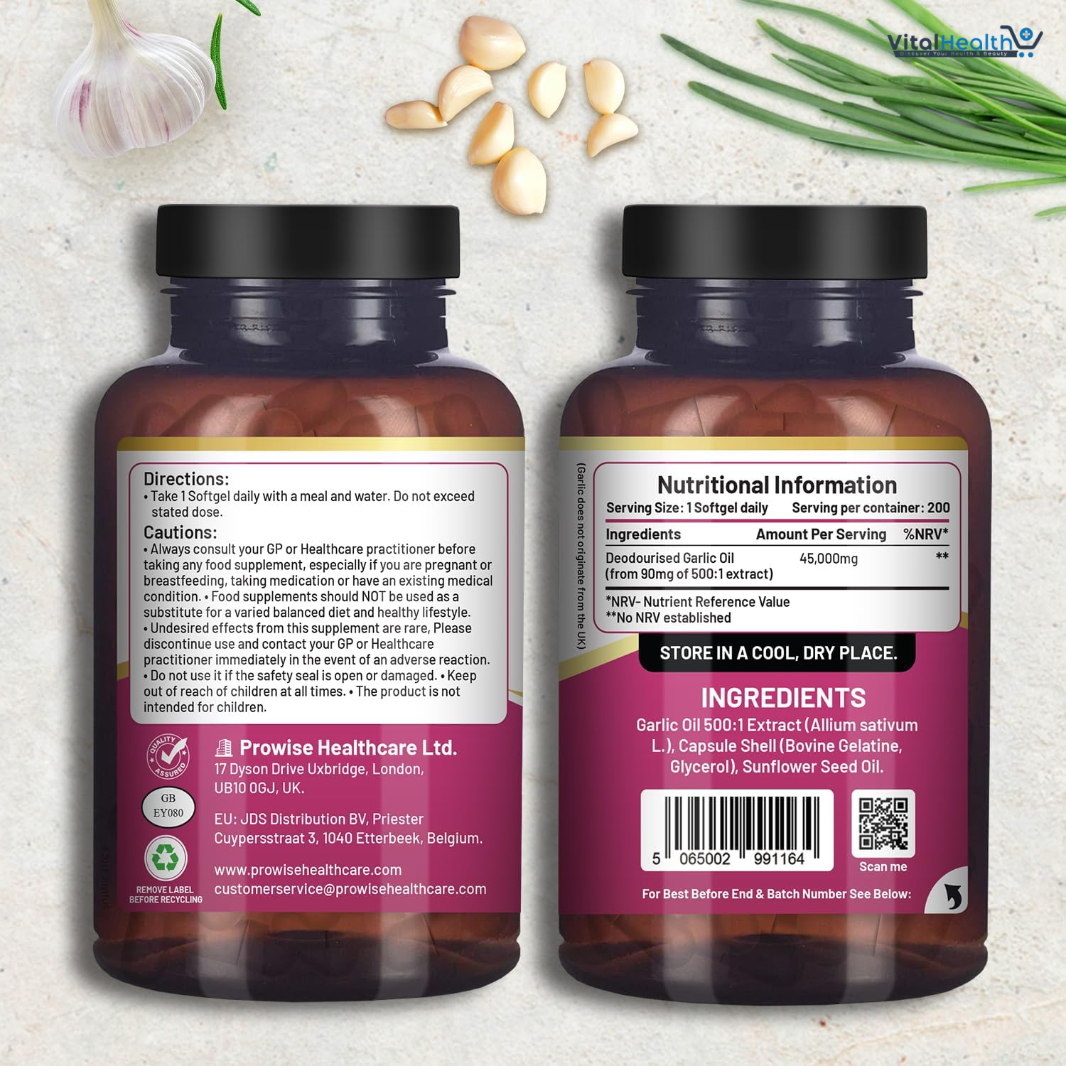 Prowise Premium Odourless Garlic Capsules | 45,000mg per softgel | 200 softgels thumbnail 2