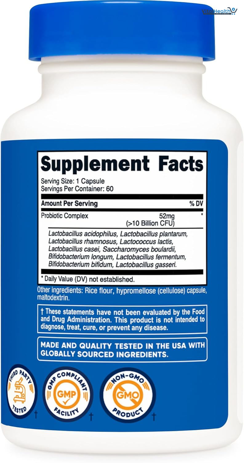 Nutricost Probiotic Complex (10 Billion CFU) 60 Capsules - Acidophilus Plus 9 Other Probiotics, Non-GMO, Gluten Free Supplement thumbnail 2