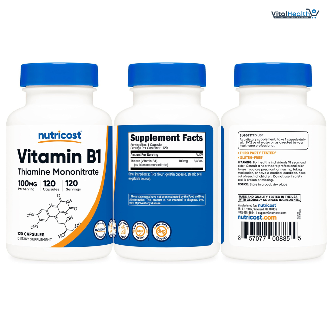 Nutricost Vitamin B1 (Thiamine) 100mg, 120 Capsules - Gluten Free and Non-GMO thumbnail 2