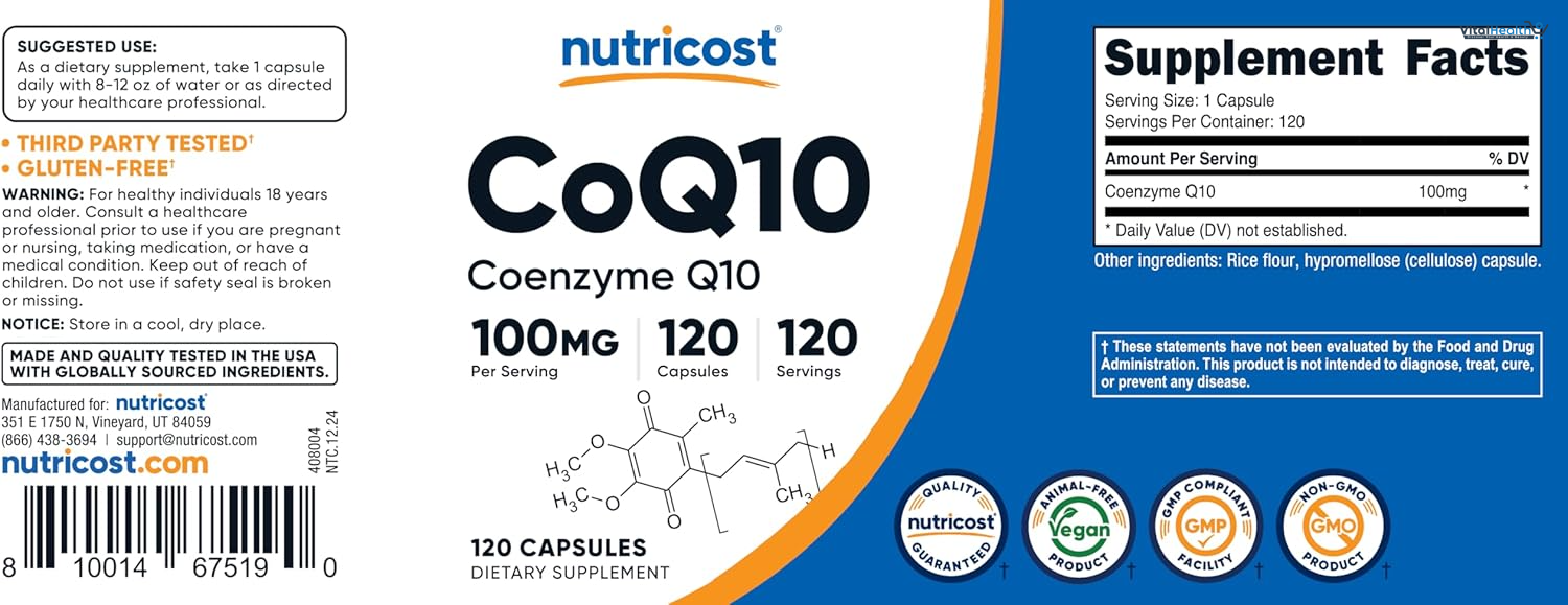 Nutricost CoQ10 100mg, 60 Vegetarian Capsules, 60 Servings - Coenzyme Q10 thumbnail 2