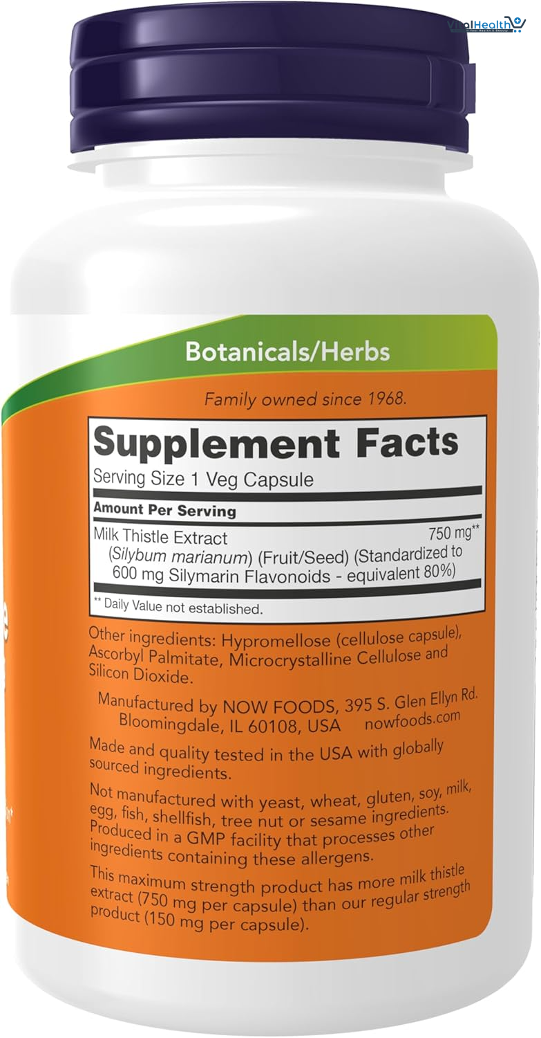 Now Foods Milk Thistle Extract 750 mg Silymarin (600 mg), Maximum Strength - 90 Veg Capsules thumbnail 3
