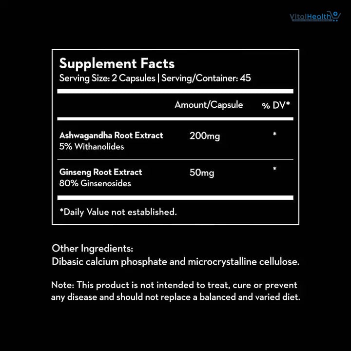 Versus Ashwagandha &amp; Ginseng Extract _ 90 Capsules _ Stress Relief &amp; Memory Booster thumbnail 2