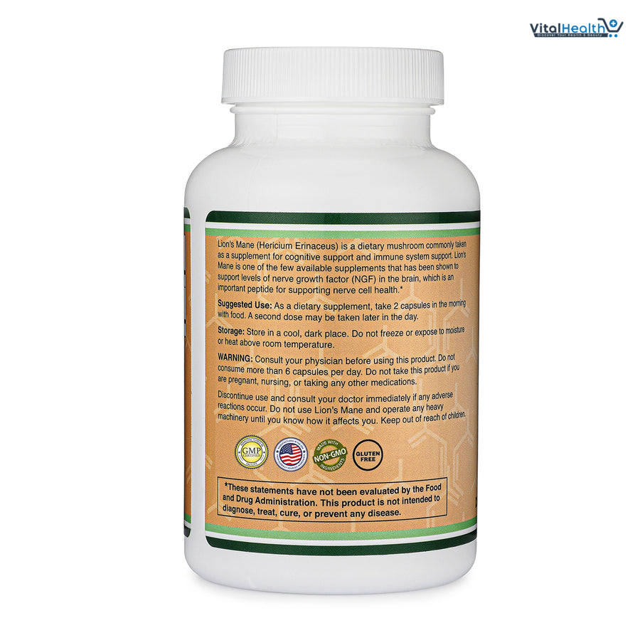 Organic Lions Mane Mushroom Capsules (120 Count), for Focus Support and Immune Health, Third Party Tested and Grown in The USA - by Double Wood thumbnail 7