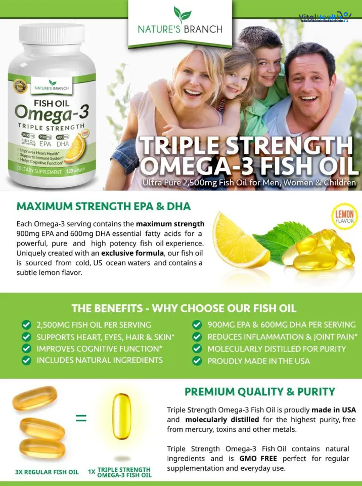 Triple Strength Omega 3 Fish Oil Supplements 2400mg | 180 Capsules, Burpless High Potency Lemon Flavor, High EPA DHA for Men &amp; Women thumbnail 6