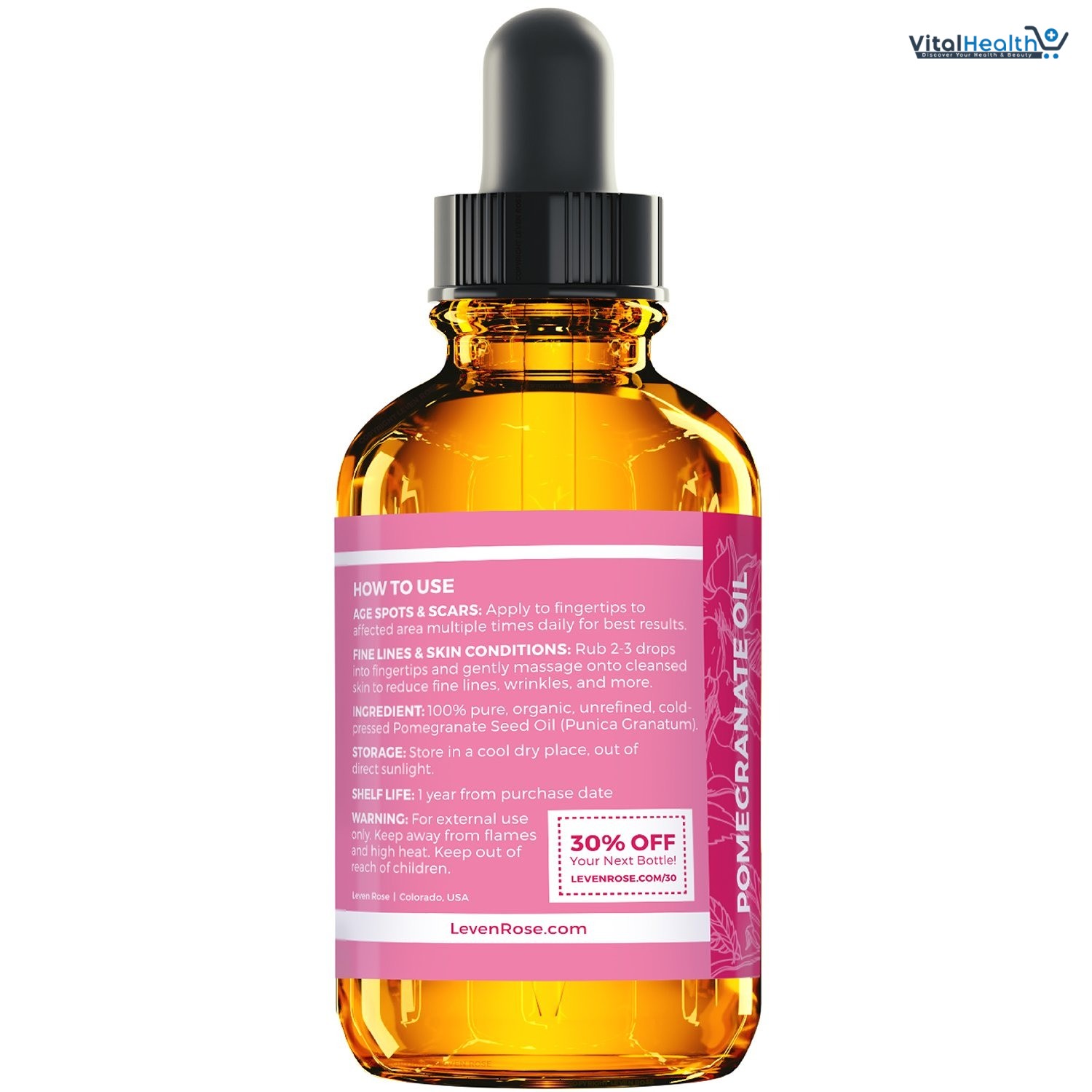 Leven Rose Pomegranate Seed Oil, 100% Pure Unrefined Cold Pressed Antioxidant Moisturizer for Hair Skin and Nails 1 oz thumbnail 5