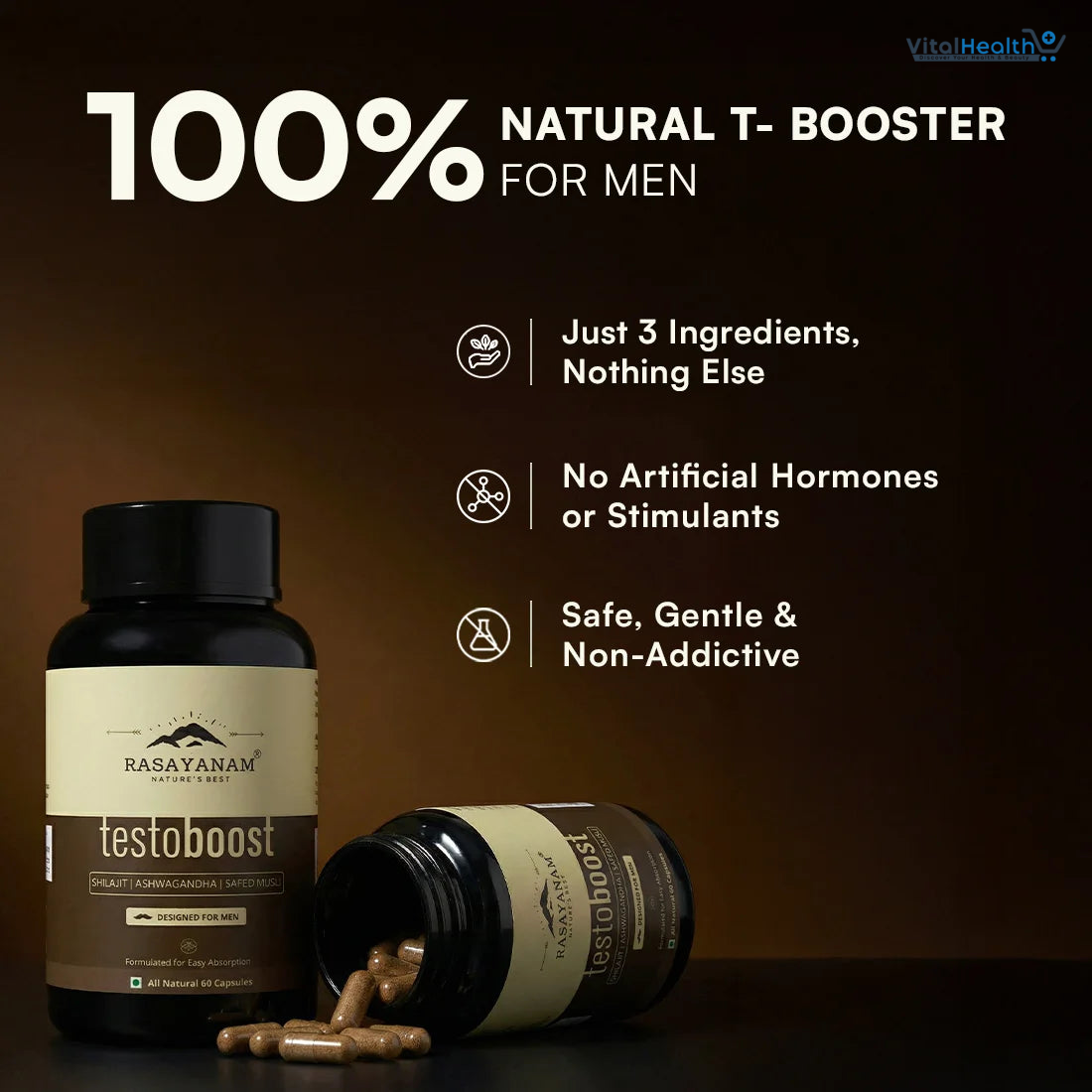 Rasayanam Testboost For Men With Ashwagandha, Safed Musli &amp; Shilajit 60 Capsules thumbnail 4