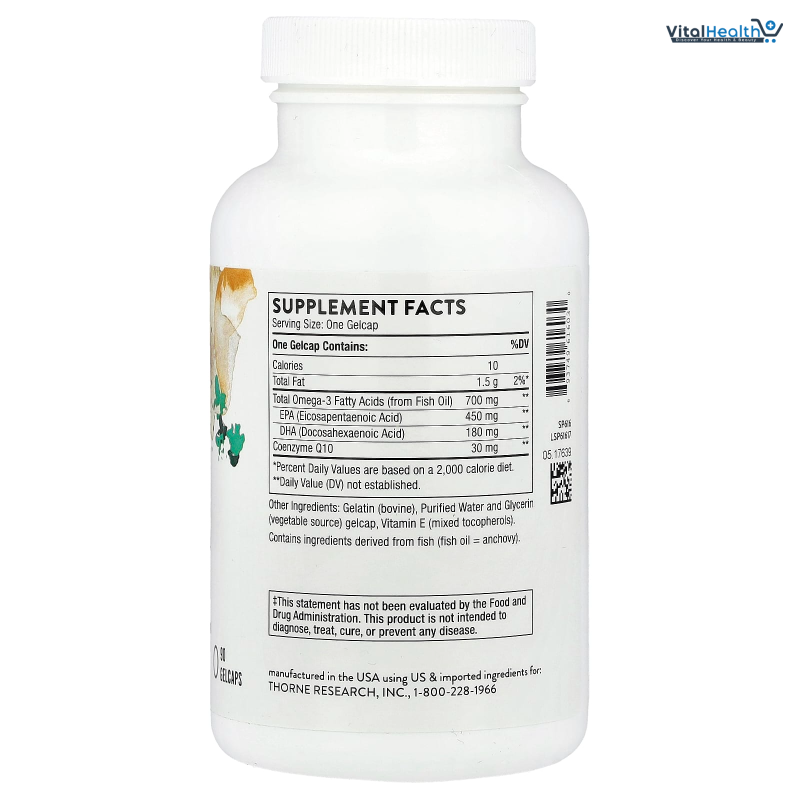 THORNE - Omega-3 with CoQ10 - Omega-3 Fatty Acids Supplement with CoQ10 - EPA and DHA - 90 Gelcaps thumbnail 2