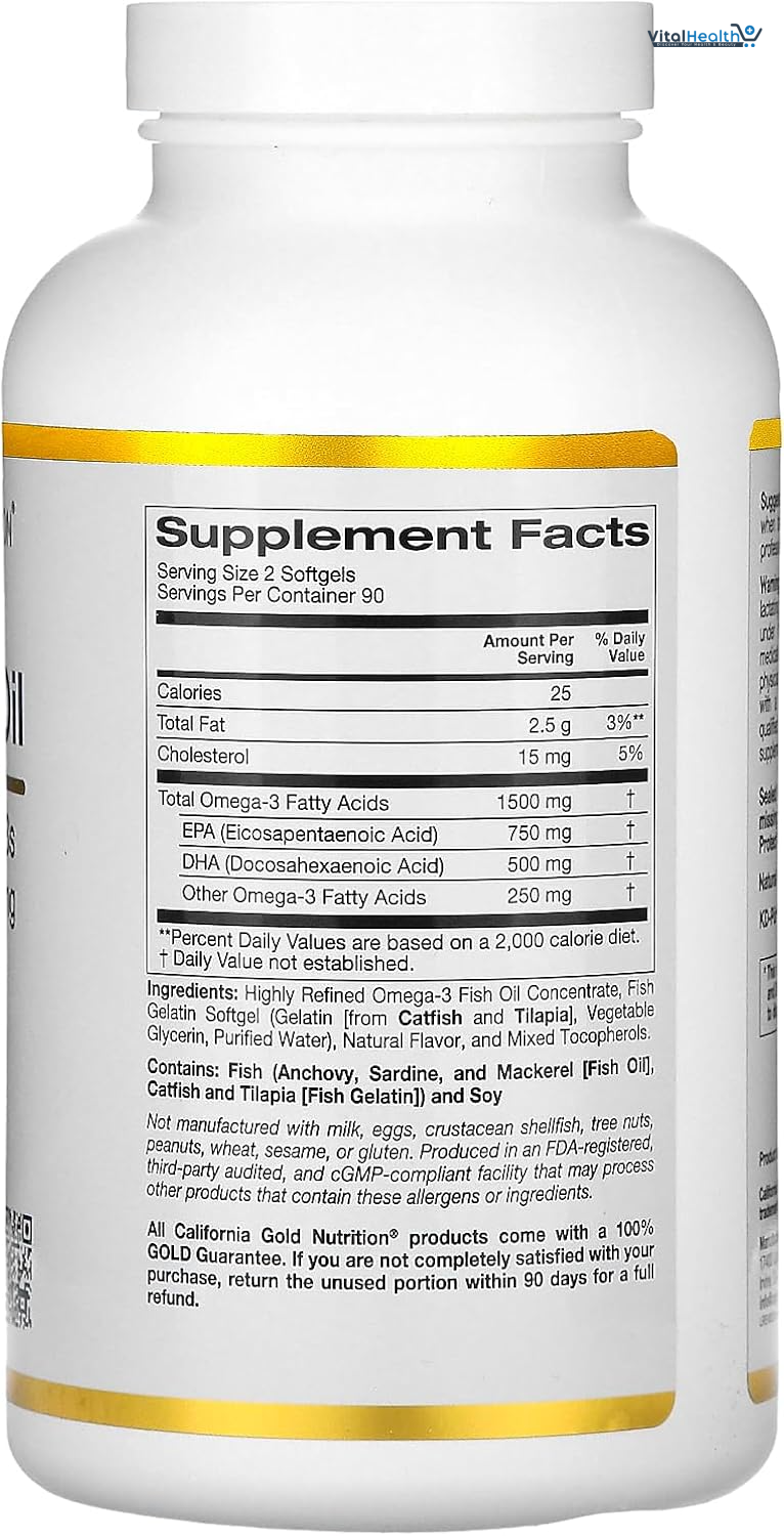 California Gold Nutrition Norwegian Omega-3 Fish Oil with EPA/DHA, Natural Lemon, 180 Softgels thumbnail 2