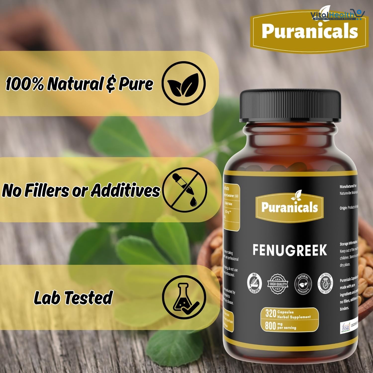 Fenugreek Premium 320 Capsules Non GMO and Gluten Free | Herbal Supplement | 800 mg Per Serving | Made with 100% Pure Herb Fenugreek Seed Powder (Trigonella foenum-graecum) thumbnail 2