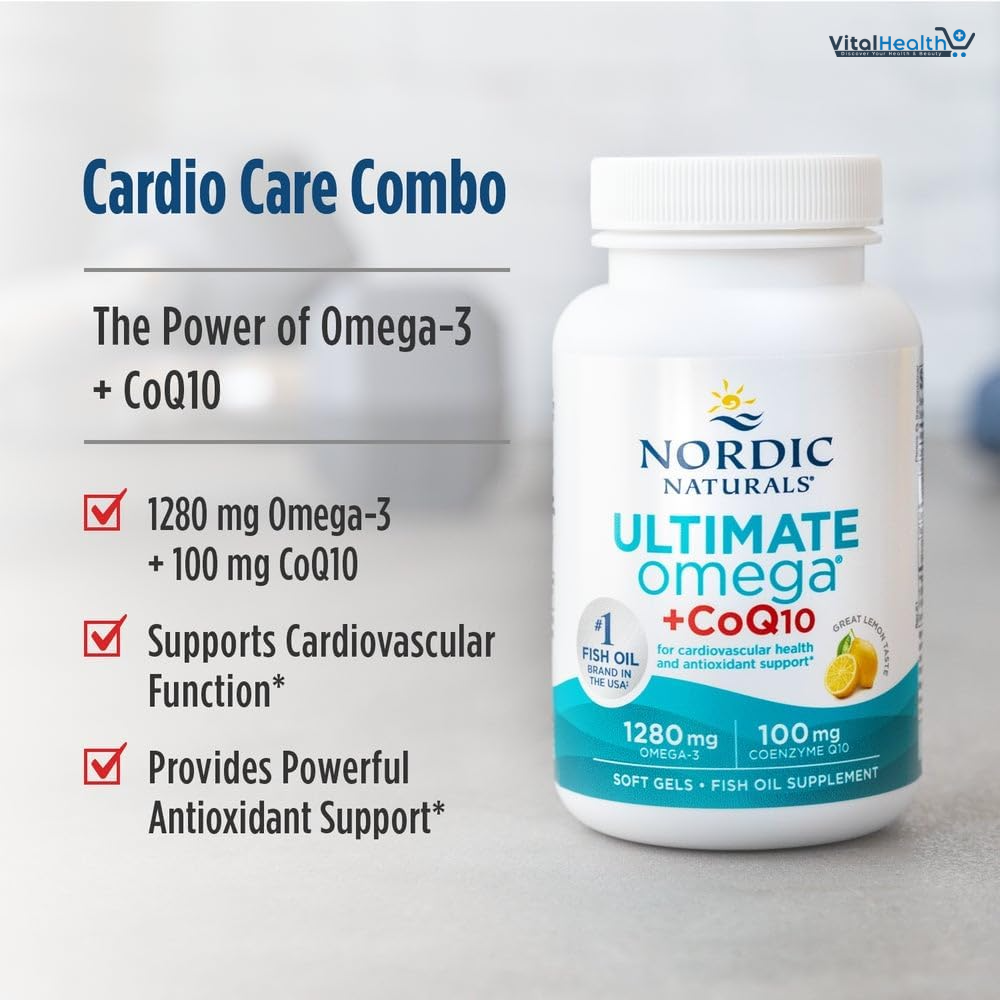 Nordic Naturals Ultimate Omega + CoQ10, Lemon - 60 Soft Gels - 1280 mg Omega-3 + 100 mg CoQ10 - Heart Health, Cellular Energy, Antioxidant Support - Non-GMO - 30 Servings thumbnail 2