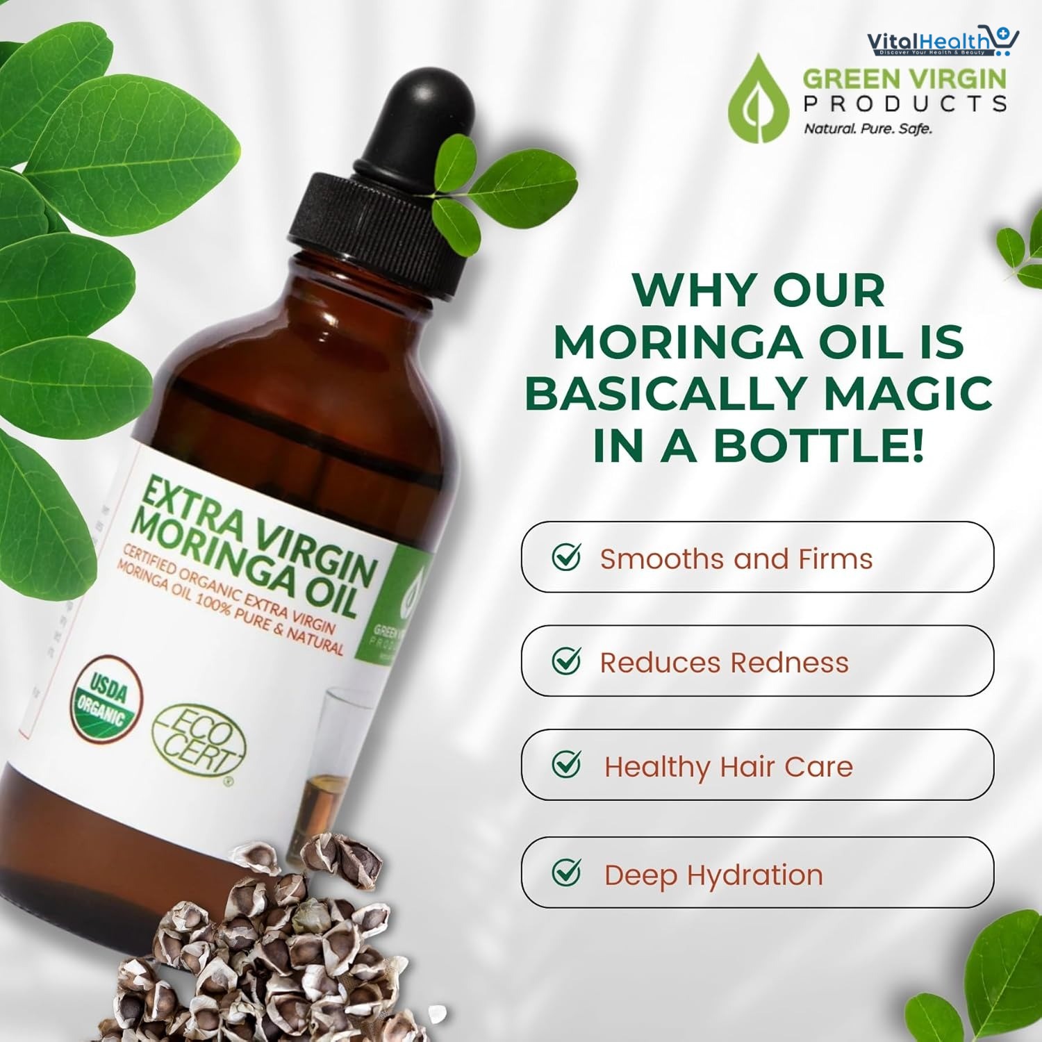 Organic Moringa Oil, Cold Pressed, Extra Virgin, 100% Pure, Food Grade (1 Fl Oz) thumbnail 3