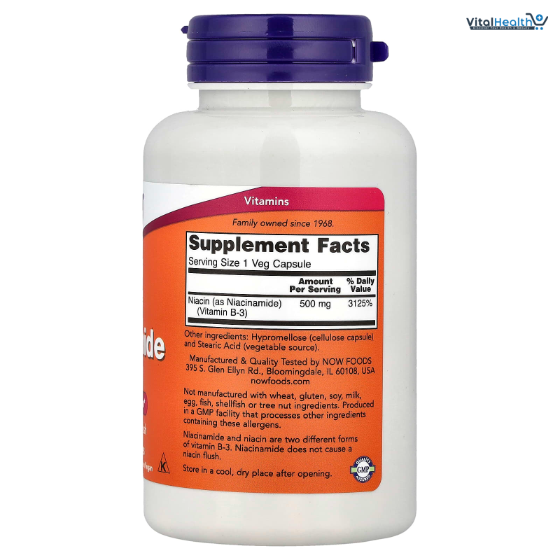 NOW Niacinamide 500mg,100 Capsules