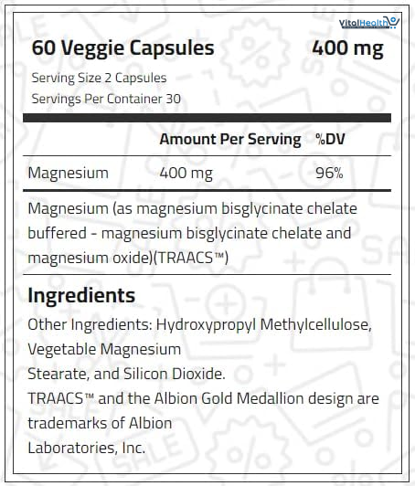 Laperva Magnesium Bisglycinate, 400 mg, 60 Veggie Capsules - For Stress and Muscle Function
