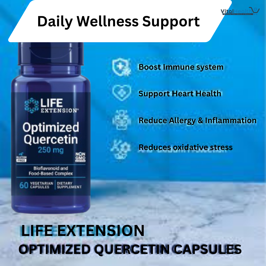 Life Extension Optimized Quercetin 250 mg Supports Immune Health, Heart Health, Non-GMO, Gluten Free - 60 Vegetarian Capsules