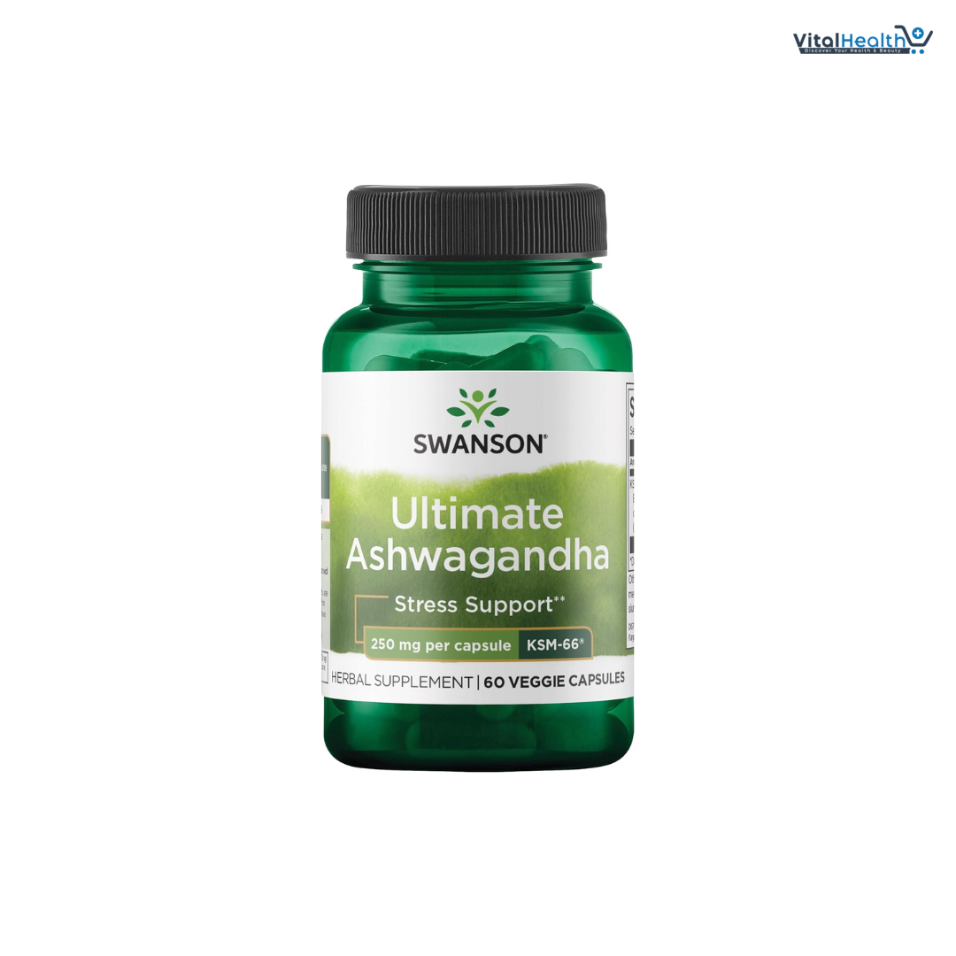 Swanson Ultimate Ashwagandha KSM-66 - Herbal Supplement Supporting Healthy Stress Levels &amp; Relaxation - Natural Formula to Promote a Calm &amp; Relaxed Mindset - (60 Veggie Capsules, 250mg Each)