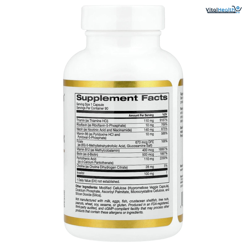 California Gold Nutrition High Potency Vitamin B Complex With Thiamin HCI, Niacin, Pantothenic Acid &amp; Inositol Veggie Capsules
