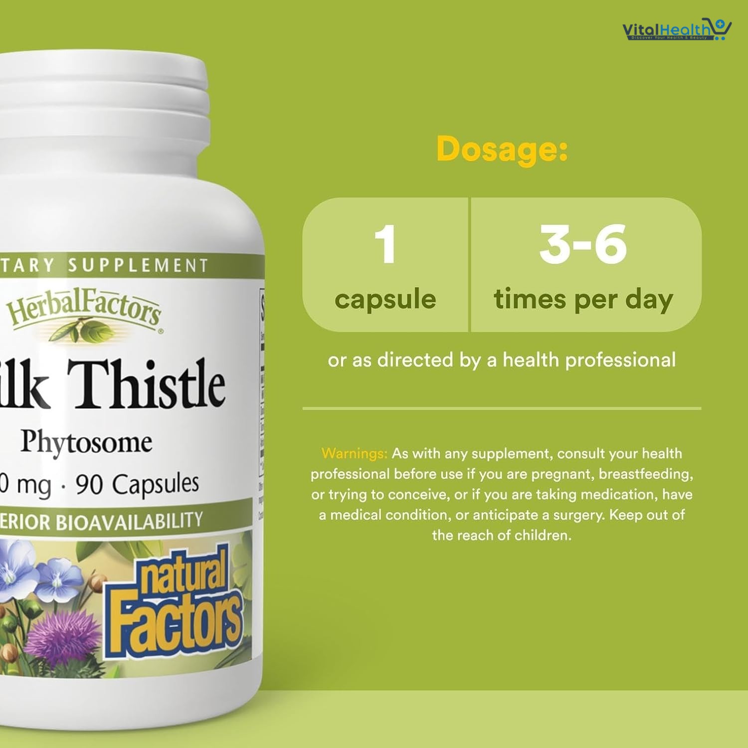 HerbalFactors by Natural Factors, Milk Thistle Phytosome, Promotes Healthy Liver Function with Dandelion and Turmeric, 90 capsules (90 servings)