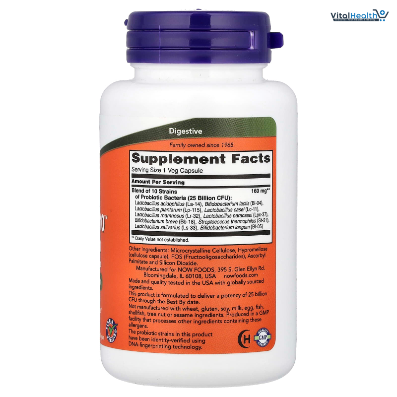 NOW Foods Supplements, Probiotic-10™, 25 Billion, with 10 Probiotic Strains, Dairy, Soy and Gluten Free, Strain Verified, 50 Veg Capsules