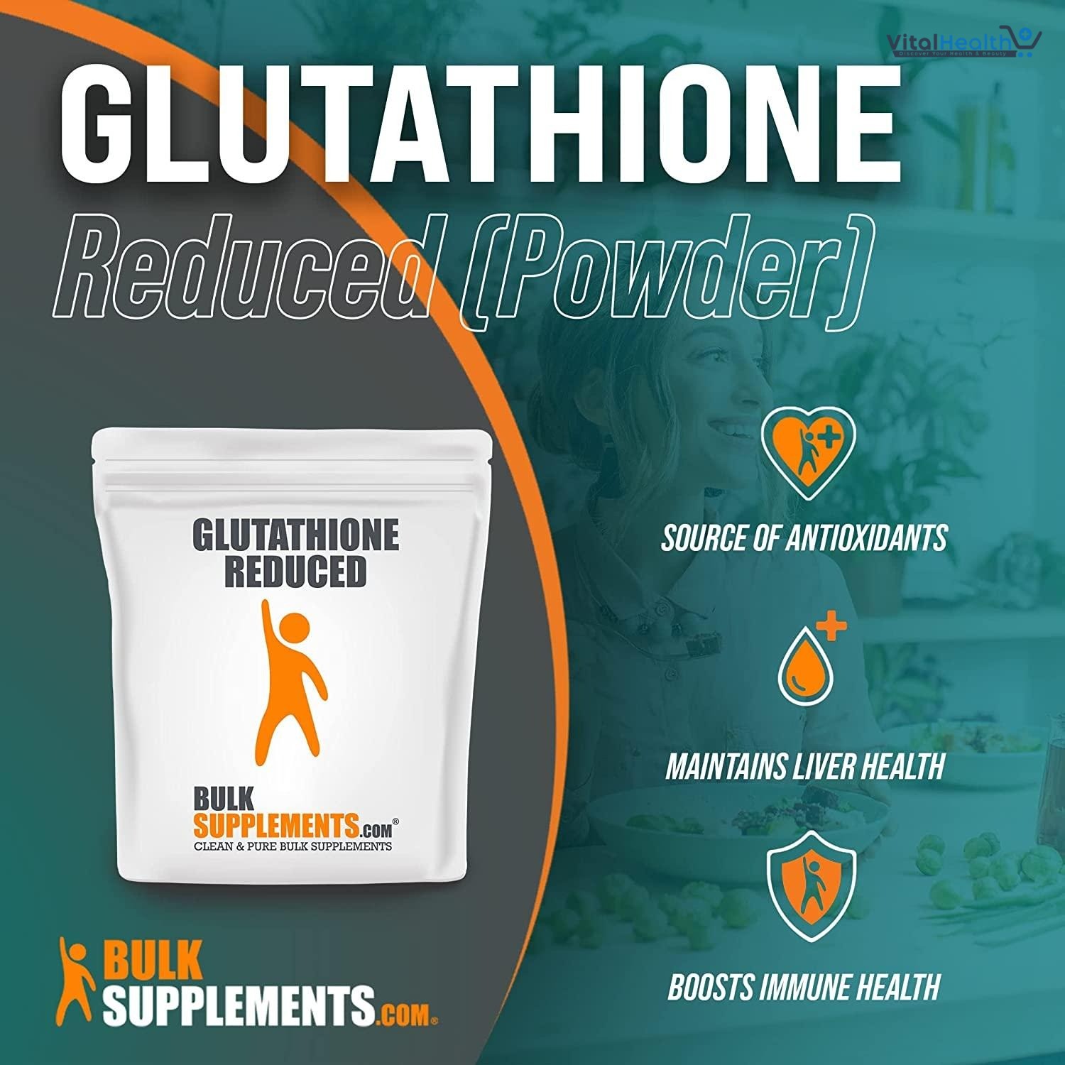 BULKSUPPLEMENTS.COM Glutathione Reduced Powder (Reduced Glutathione) - for Antioxidant &amp; Liver Support - Gluten Free, Soy Free - 500mg per Serving (10 Grams - 0.35 oz)