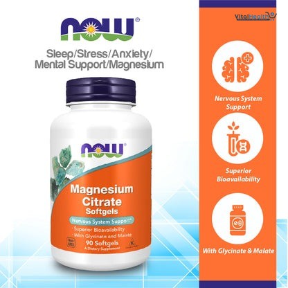 NOW FOODS Magnesium Citrate 400mg _ 120 Veg Capsules