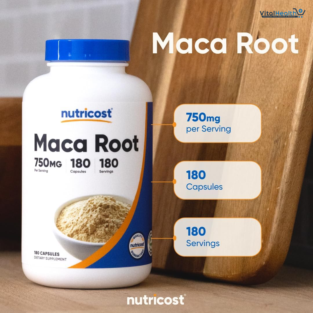 Nutricost Maca Root Capsules (Lepidium meyenii) 750mg, 180 Capsules, 180 Servings