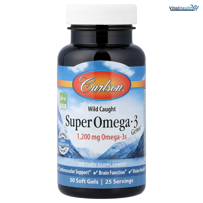 Carlson Super Omega-3 Gems, 1200 mg Omega-3s, Wild Caught, Sustainably Sourced, 50 soft gels