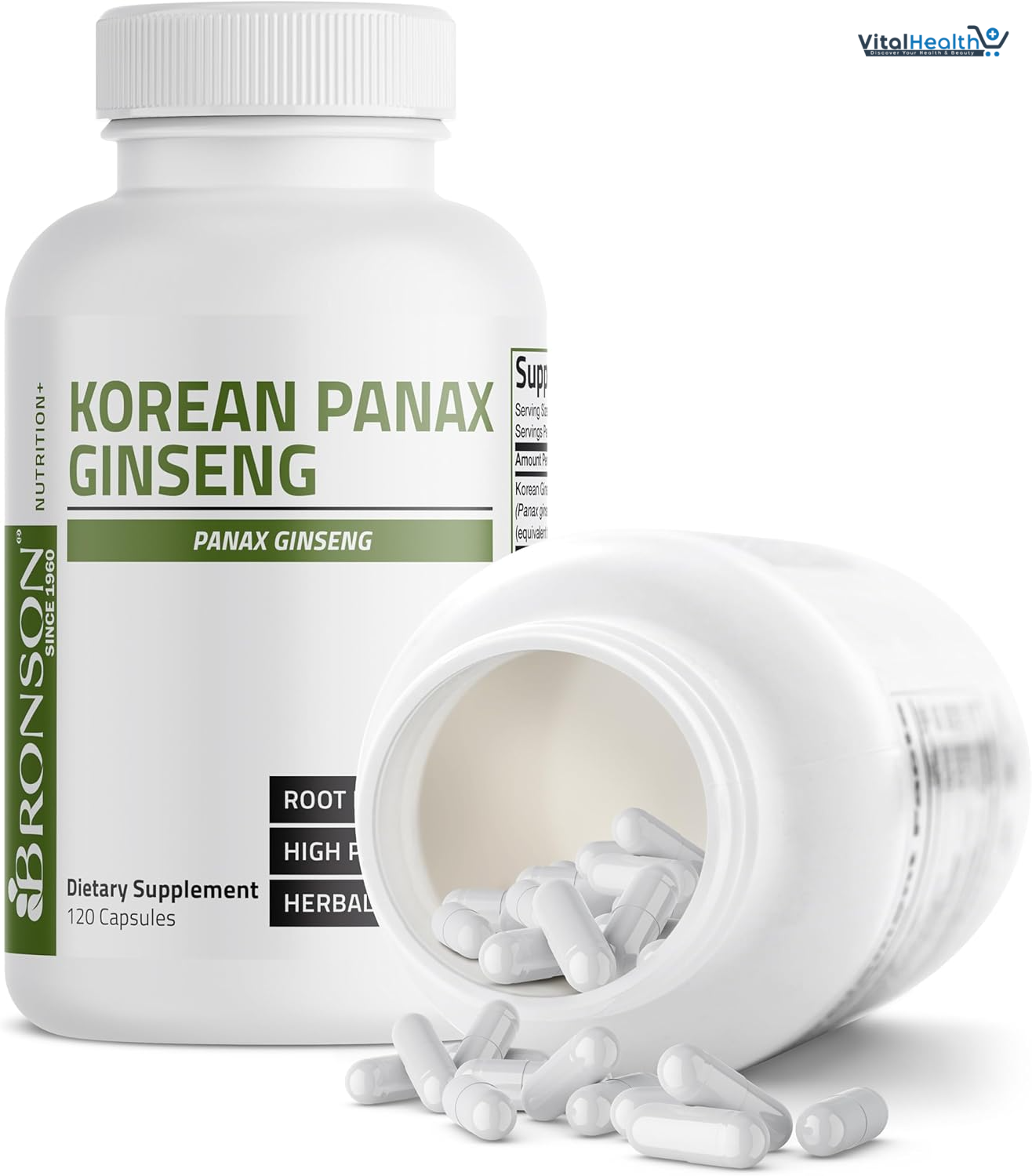 Bronson Korean Panax Ginseng Supports Energy, Endurance &amp; Vitality + Memory and Mental Performance, 120 Capsules