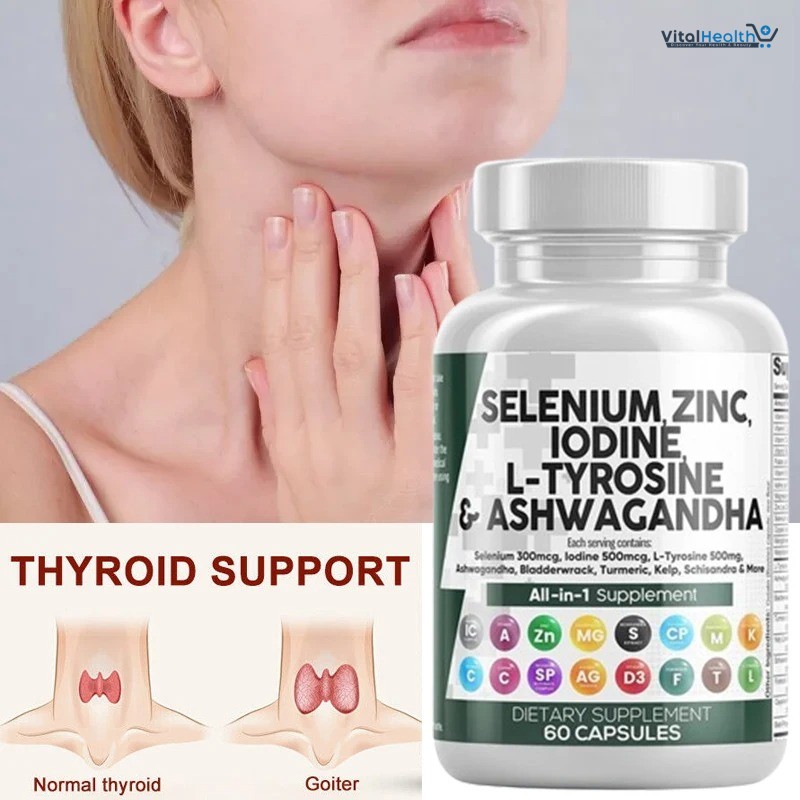 Selenium Zinc &amp; Iodine Capsules Thyroid Support Supplement for Men and Women _ 60 Count
