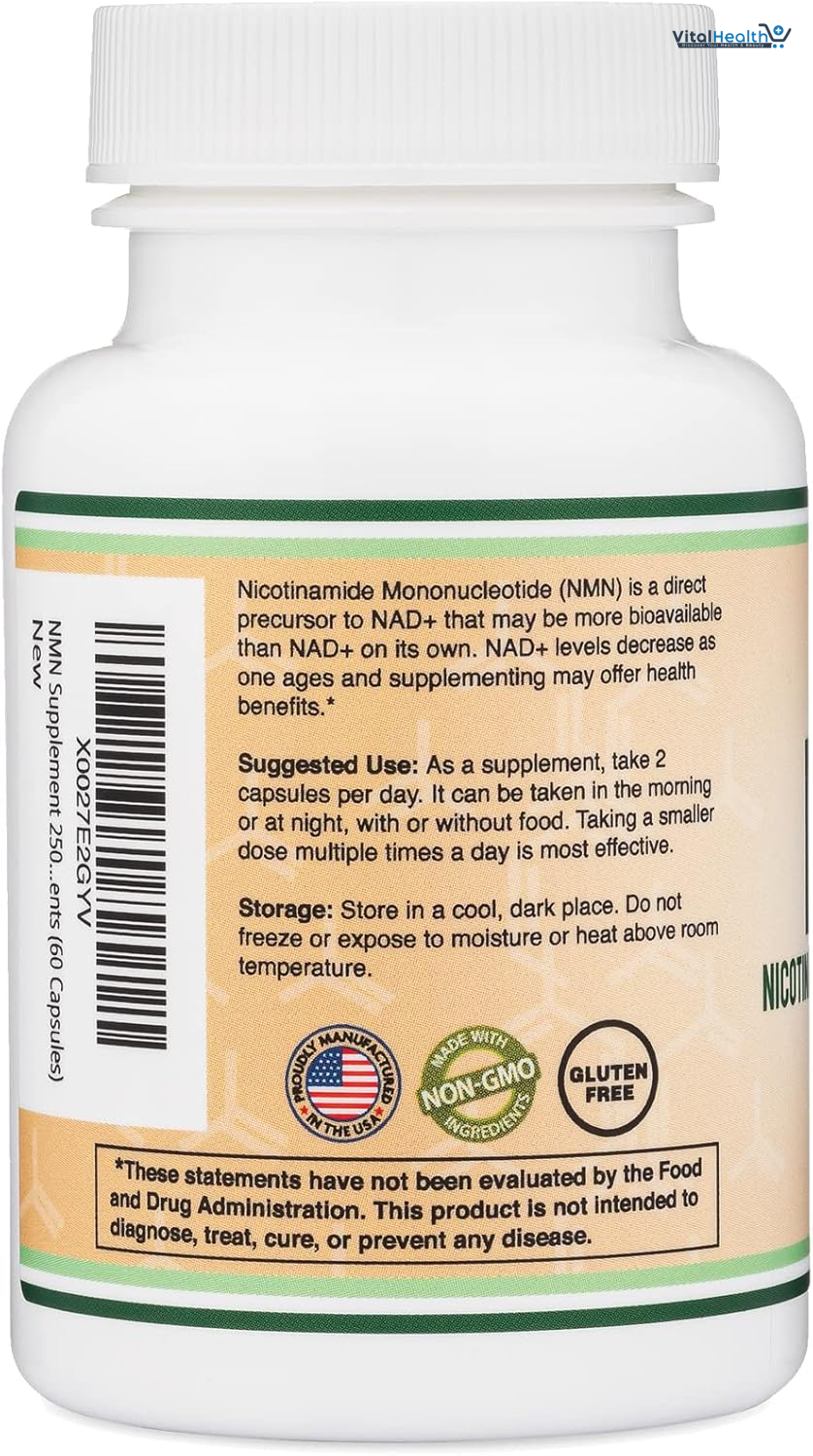 Double Wood Supplements NMN (Nicotinamide Mononucleotide) 250mg, 60 Capsules - 30 Servings, Gluten Free