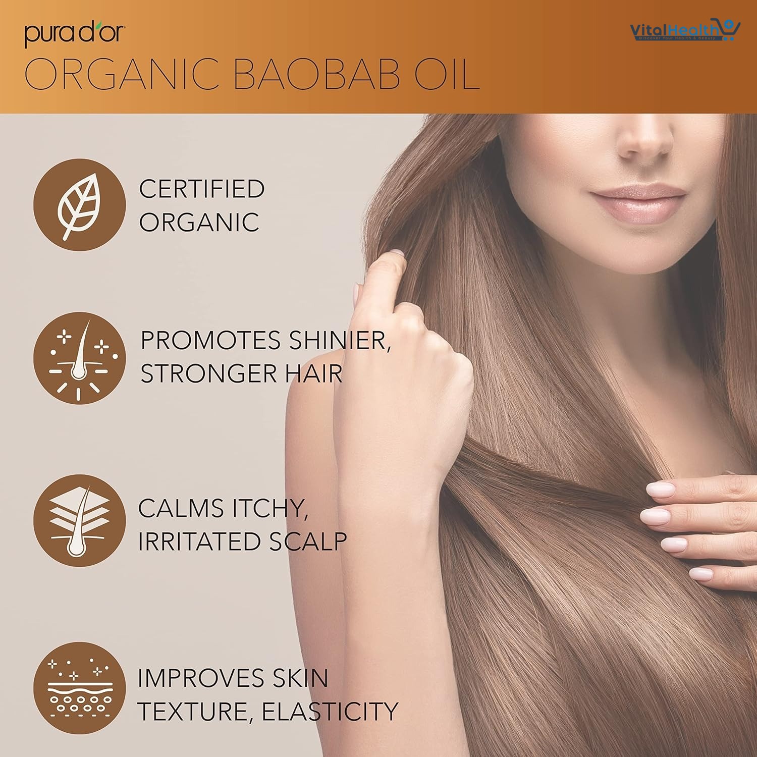 PURA D'OR 4 Oz ORGANIC Baobab Oil - 100% Pure USDA Certified Premium Grade Natural Moisturizer, Cold Pressed, Unrefined, Hexane-Free Base Carrier Oil for DIY Skin Care For Men &amp; Women