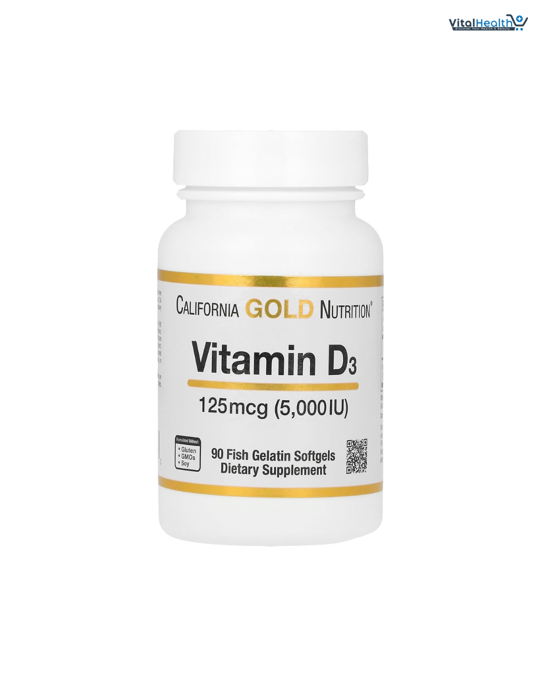 California Gold Nutrition Vitamin D3 Supplement Support for Healthy Bones &amp; Teeth - Immune System Support - Gluten Free, Non-GMO - 125 mcg (5,000 IU) - 90 Fish Gelatin Softgels