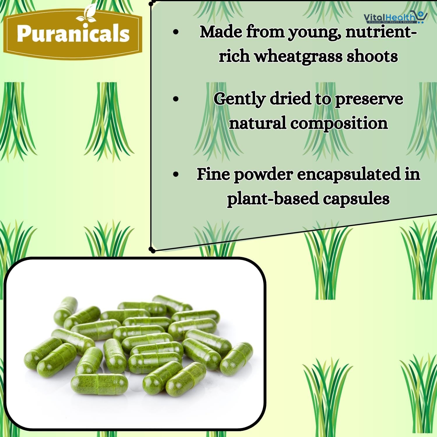 Puranicals Wheatgrass Premium 960 Capsules Non-GMO and Gluten Free | Herbal Supplement | 600 mg Per Serving | Made with 100% Herb Wheat Grass