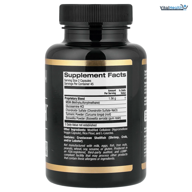 California Gold Nutrition, Sport, Joint Health with MSM, Glucosamine HCl, Chondroitin Sulfate, Turmeric and Boswellia, 90 Veggie Capsules