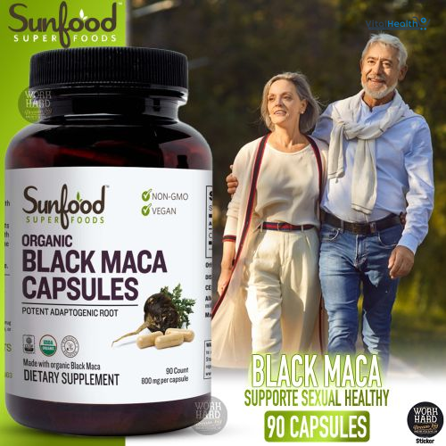 Sunfood Superfoods Black Maca Capsules | Non-GMO, Vegan | | Pure Single Ingredient Product | Ultra Clean (No Additives, Fillers, Preservatives) | 90 count | 800 mg per Capsule
