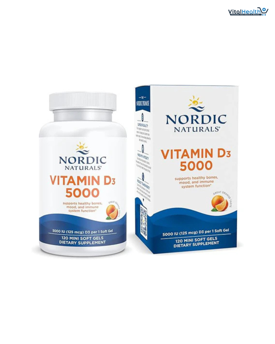 Nordic Naturals Vitamin D3 5000, Orange - 120 Mini Soft Gels - 5000 IU Vitamin D3 - Supports Healthy Bones, Mood &amp; Immune System Function - Non-GMO - 120 Servings