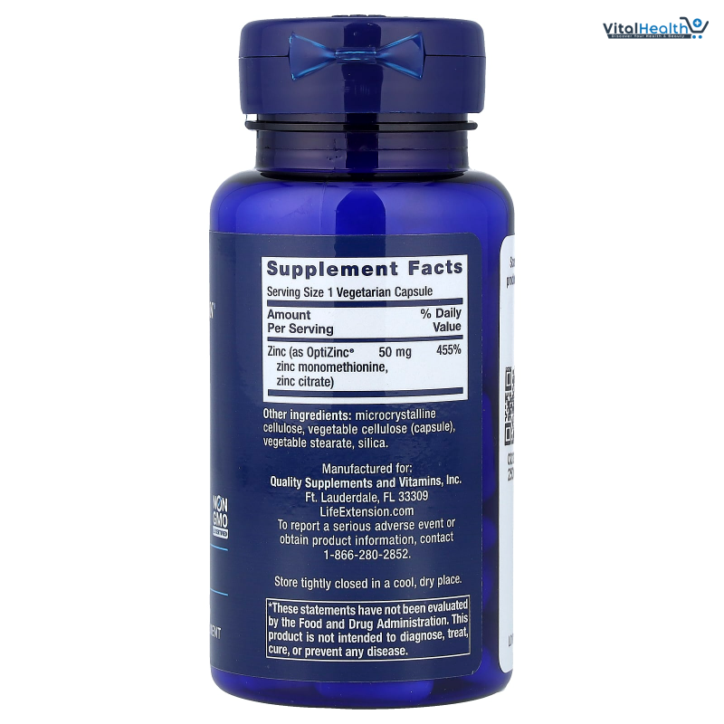 Life Extension Zinc Caps, zinc 50 mg, zinc Citrate, Support The Body's Immune defenses, Ultra-absorbable, Vegetarian, Non-GMO, Gluten-Free, 90 Vegetarian Capsules