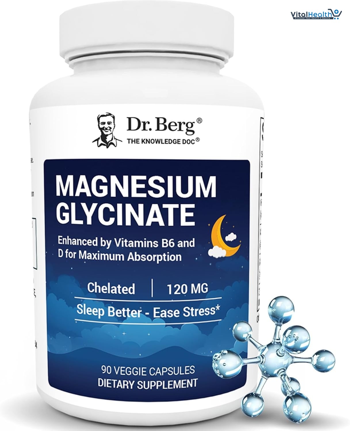Dr. Berg Magnesium Glycinate with Vitamin B6 and Vitamin D 4-in-1 Chelated Magnesium Glycinate _ 120mg