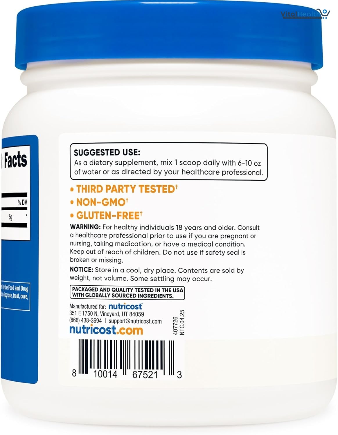 Nutricost L-Glutamine Powder - Gluten Free &amp; Non-GMO (500 g, Unflavored)