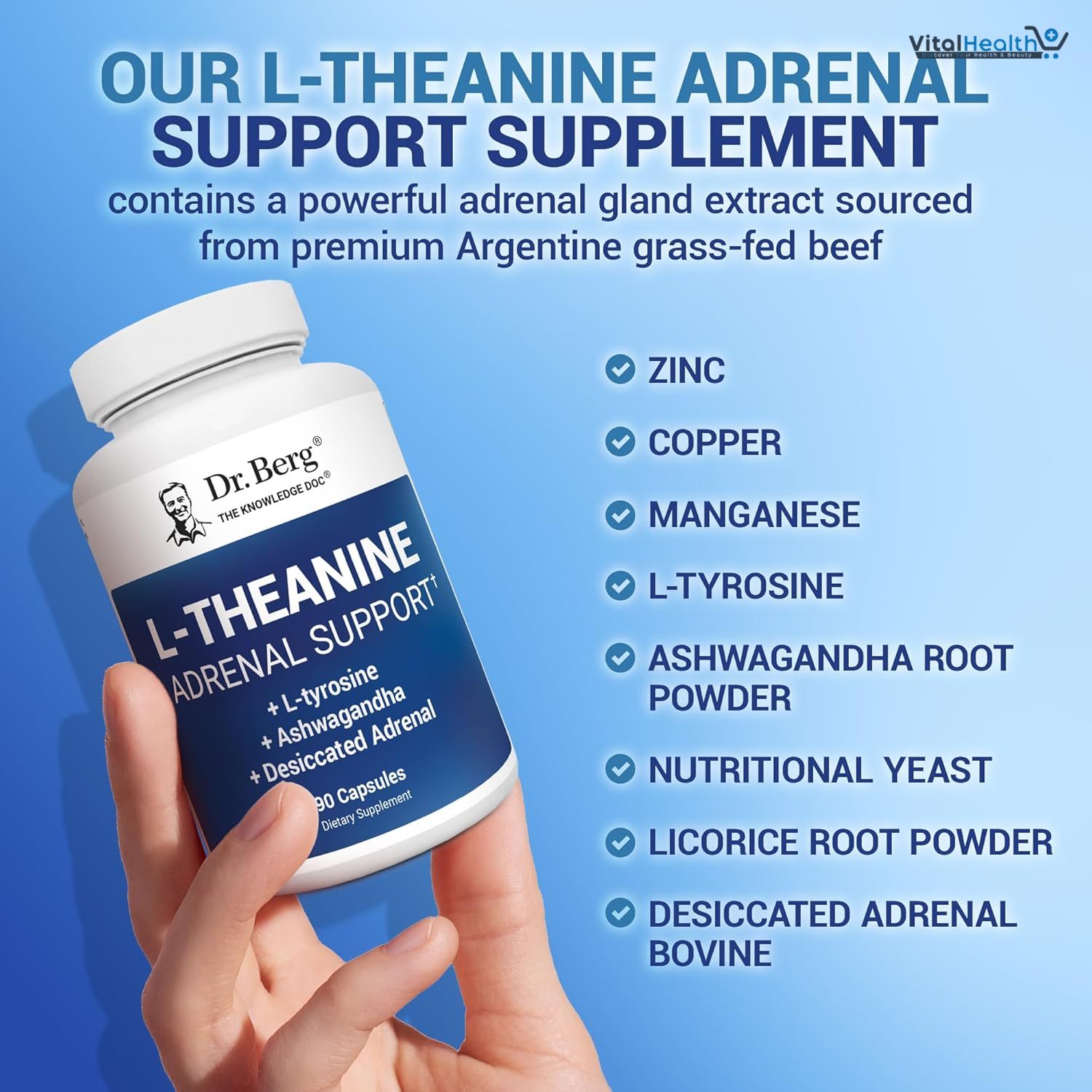 Dr. Berg L-Theanine 200mg - Includes Zinc, Copper, L-Tyrosine, &amp; Ashwagandha – L-Theanine Supplement Adrenal Support - for Relaxation, Stress Relief, and Mental Clarity* – 90 Gelatin Capsules