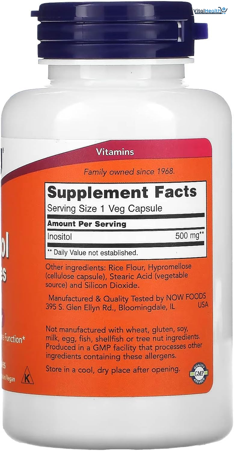 NOW Foods Supplements, Inositol 500 mg, Healthy Membrane Function, Cellular Health, 100 Veg Capsules